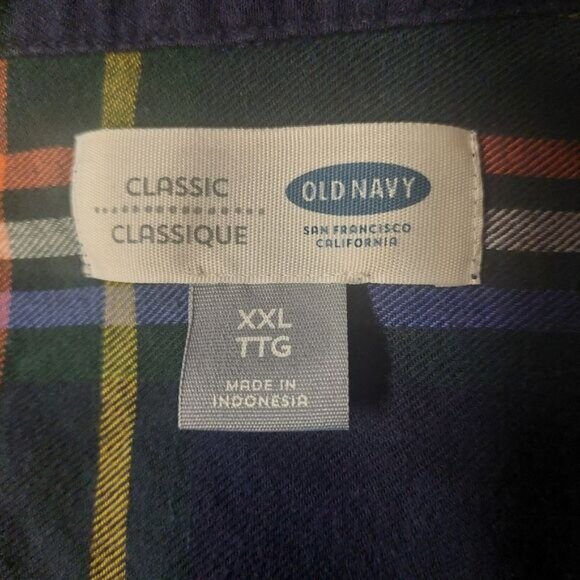 Old Navy Classic Flannel Women’s XXL Navy Blue Plaid Button Up Shirt - Picture 7 of 8
